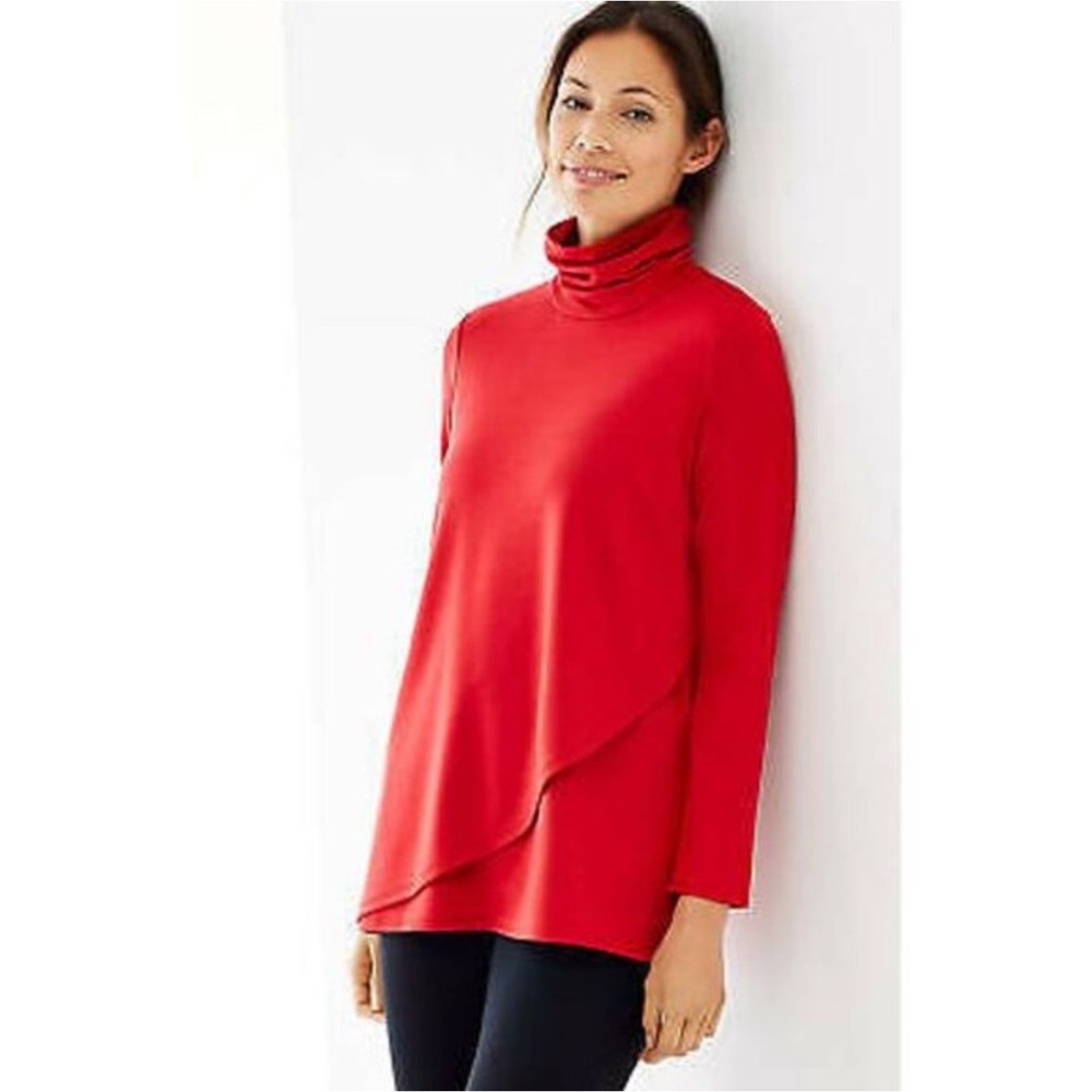 J Jill PureJill Luxe Tencel Perfect Red Turtleneck Crossover Tunic Top Medium